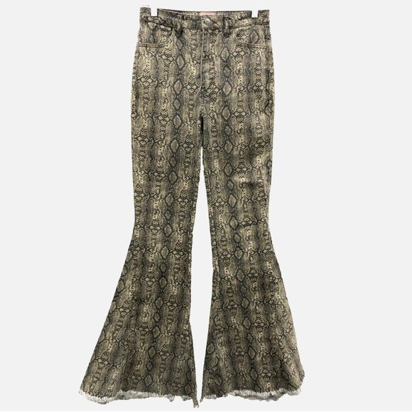 Show Me Your Mumu Size 27 Flare High Rise Berkeley Bells Queen Cobra Snake Jeans - Picture 4 of 11